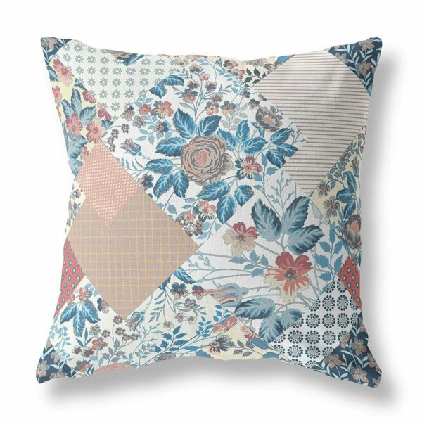 Homeroots 16 in. Floral Indoor & Outdoor Throw Pillow White Blue & Red 413880